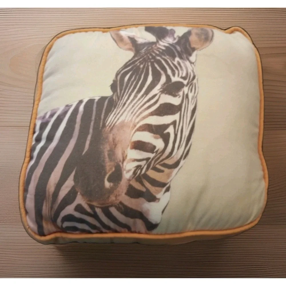Pottery Barn Kids Zebra Portrait Pillow Orange Piping Square 14